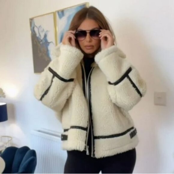 ZARA FAUX FUR BIKER JACKET - Picture 16 of 16